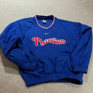 Nike Blue Phillies Crewneck Pullover with Red & White Script